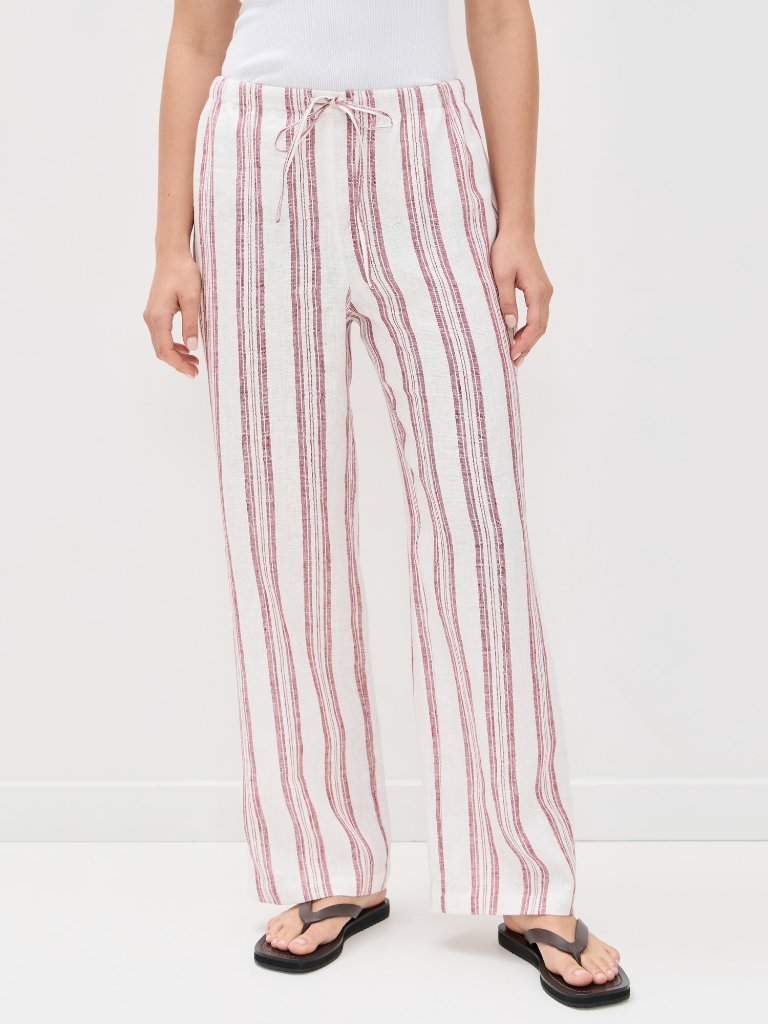 Reformation Olina Linen Wide Leg Pants Avignon Stripe Size Large New Nwt